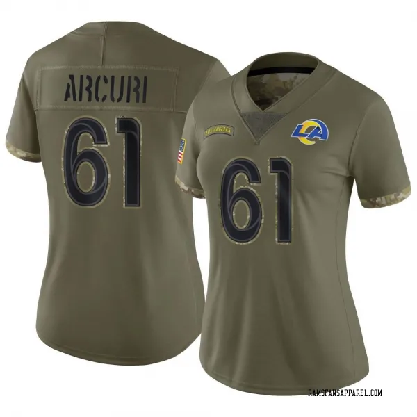 Women's AJ Arcuri Los Angeles Rams Limited Olive 2022 Salute To Service Jersey