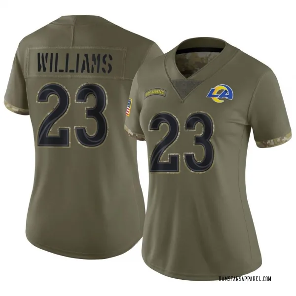 Women's Kyren Williams Los Angeles Rams Limited Olive 2022 Salute To Service Jersey